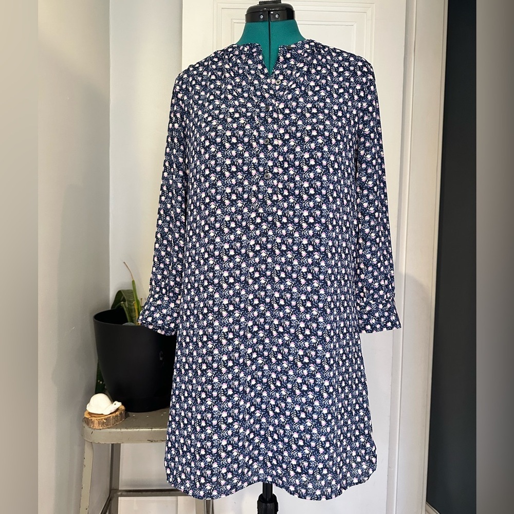 GAP Navy Floral Long-Sleeve Shift Dress